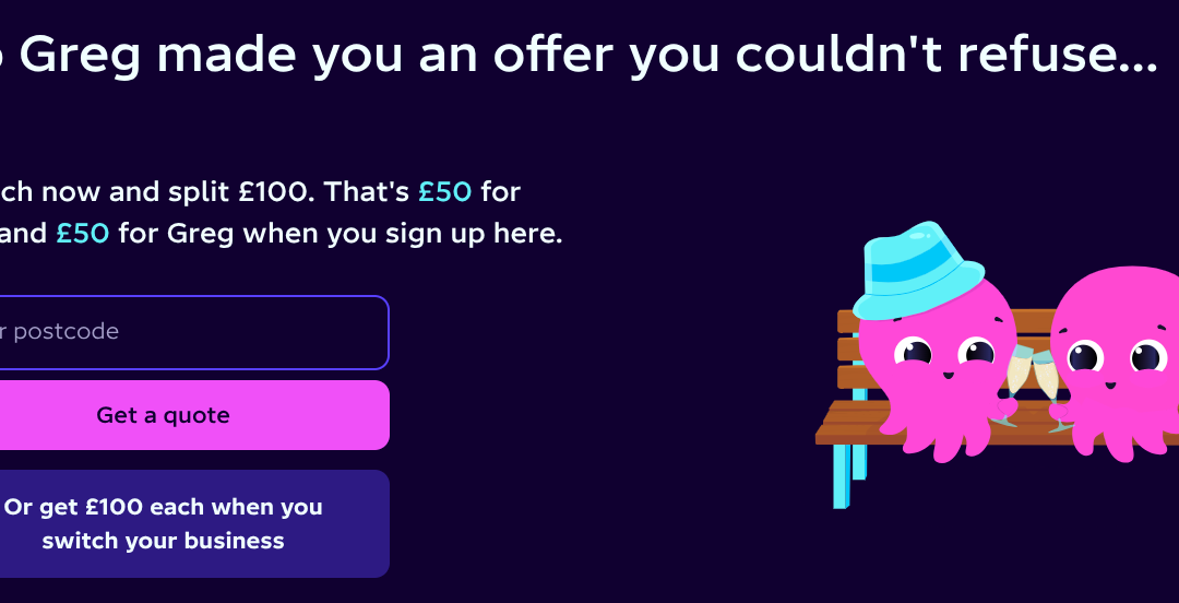 A stylized purple octopus against a dark background, representing an Octopus Energy referral code that gives new customers a £50 credit.