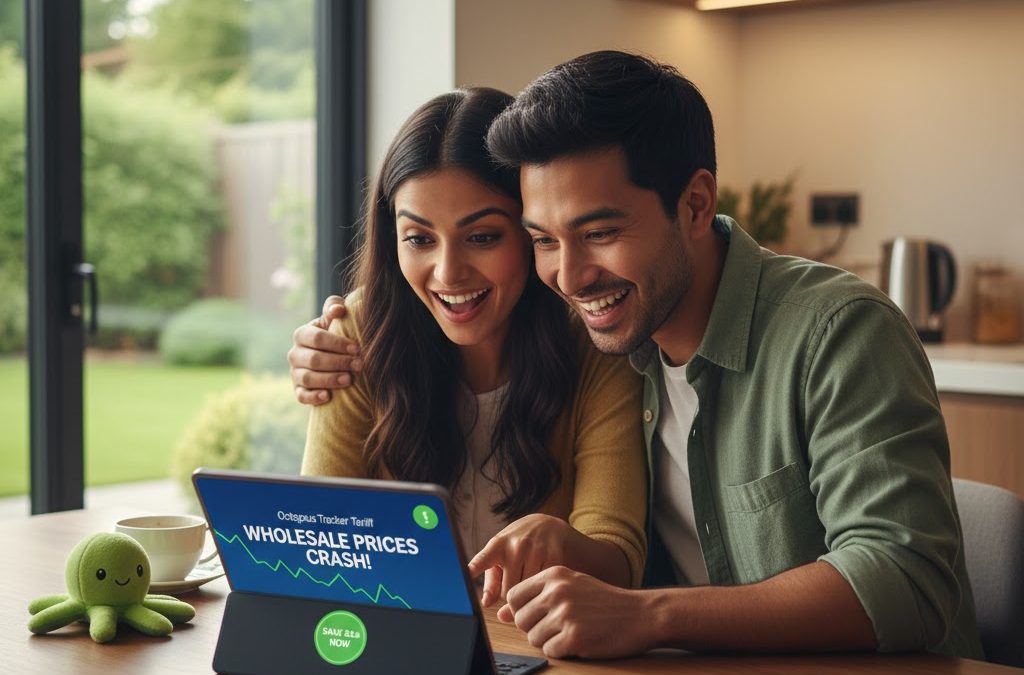 Digital graph showing fluctuating energy prices, representing the daily changes of the Octopus Tracker tariff based on wholesale rates.