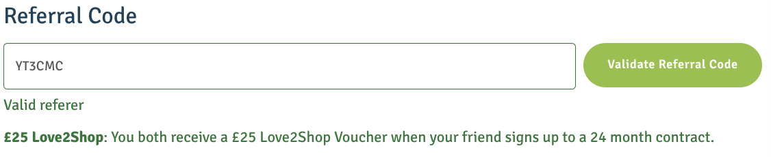 Valid Lightning Fibre Referral Code YT3CMC entered in sign-up field for £25 voucher.